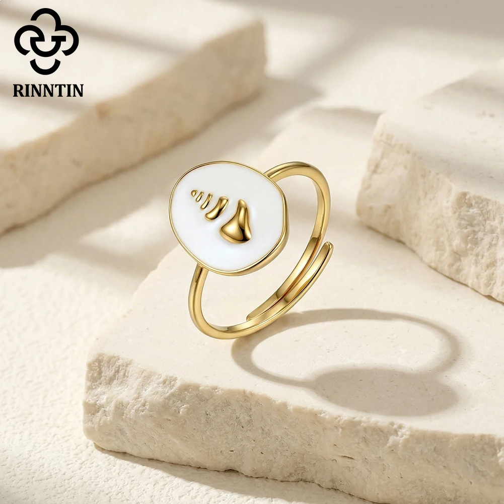 Rinntin 925 Sterling Silver Trendy Ocean Seashell Rings for Women Adjustable Finger Ring Jewelry Collection Birthday Gift APR43