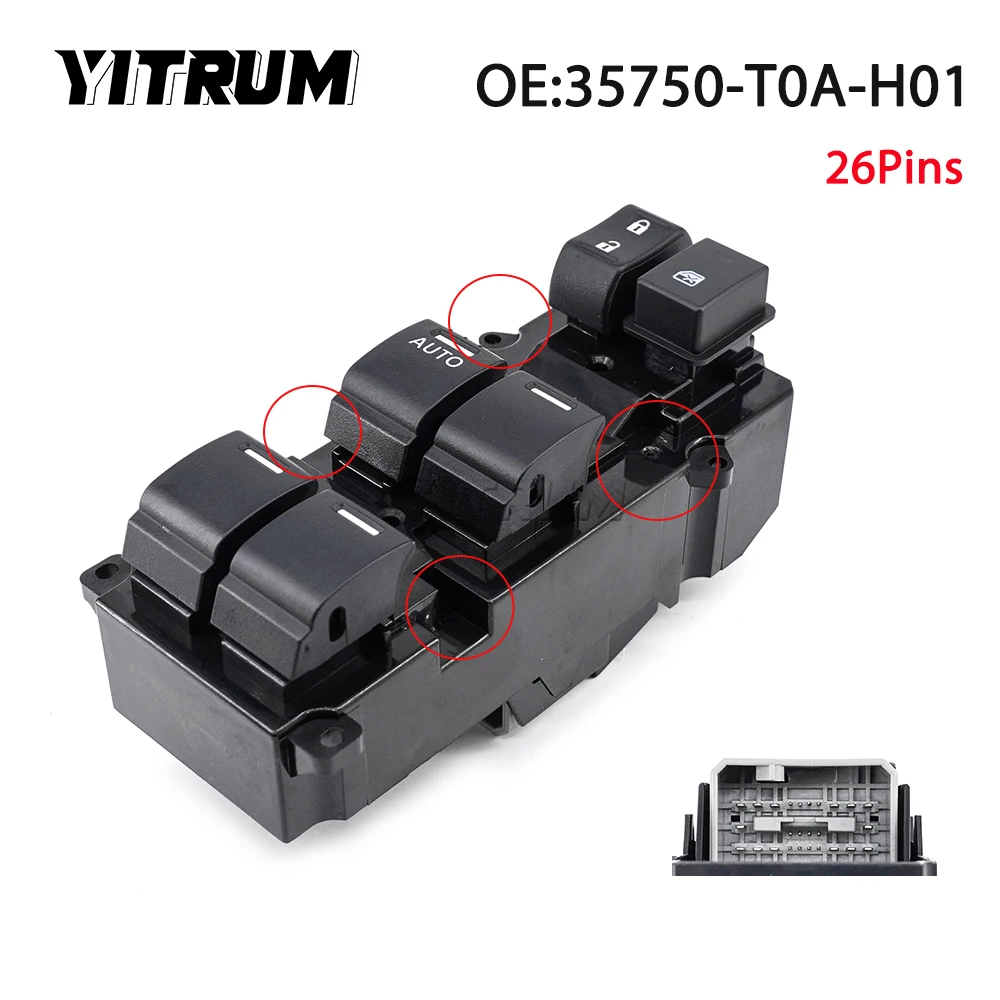 YITRUM 35750-T0A-H11 35750-T0A-H01 Car Power Window Control Switch Master Button For Honda CR-V CRV 2014-2017 Honda ACCORD