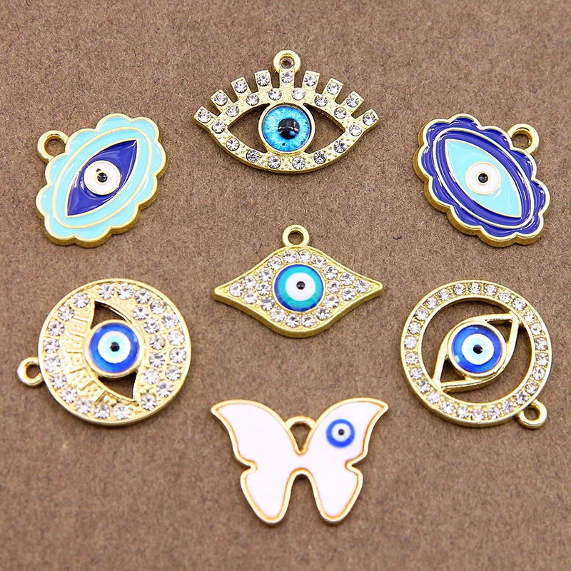 10pcs Evil Blue Eyes Charm Designer Pendant Jewelry Making Earrings Necklace Turkish Greek Eye Shape  Eye Charms Diy Accessories