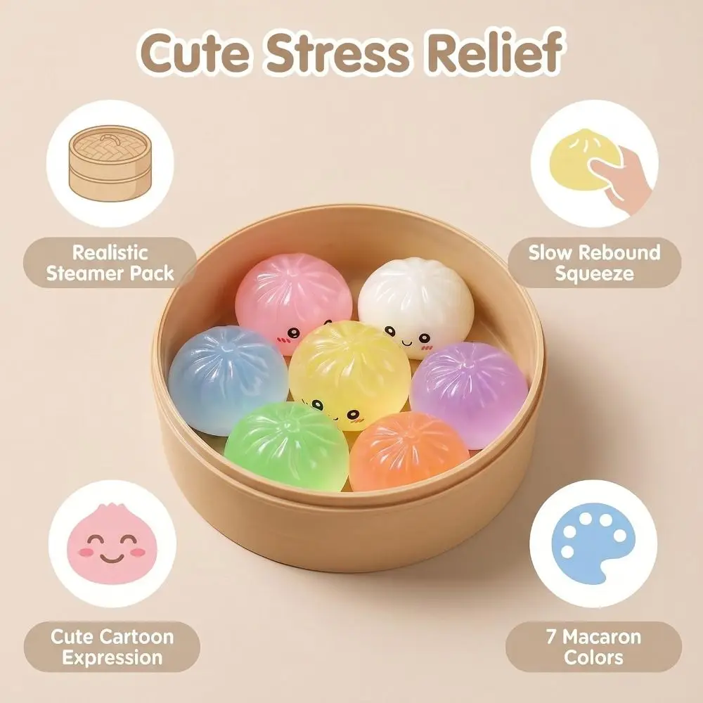 Soft Cute Dumplings Squishy With Steamer Food Shape Squishy Crystal Bun Pinch Squeezable Fidget Sensory Party Favors