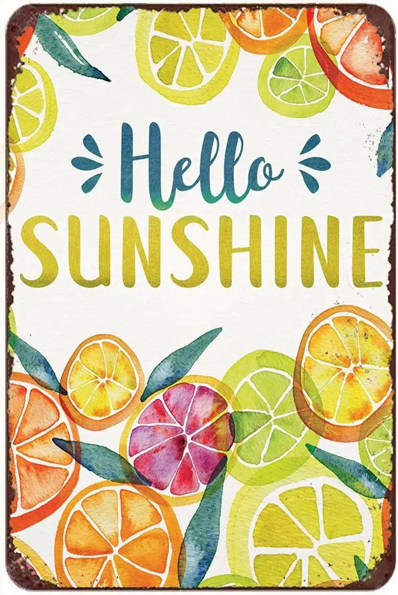 Hello Summer Orange Metal Tin Sign Iron Painting Plaque Vintage Novelty Funny Parlor Home Restaurant Kitchen Celebration Fa sign