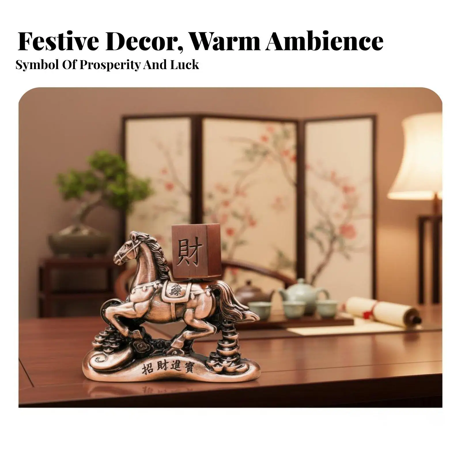 Chinese Astrological Horse Figurine Symbol of Success Running Horse with Wealth Ingot Intricate Details for Business Owners,
