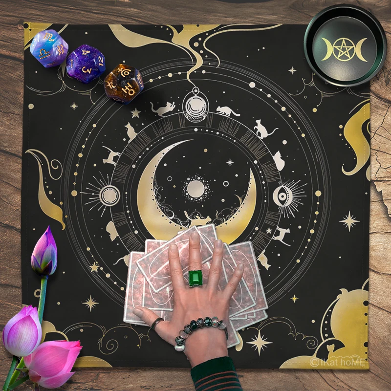 Wheel Of The Zodiac Tarot Tablecloth Altar Cloth Velvet Oracle Card Pad Divination Witchcraft Astrology Planetary Compass Art