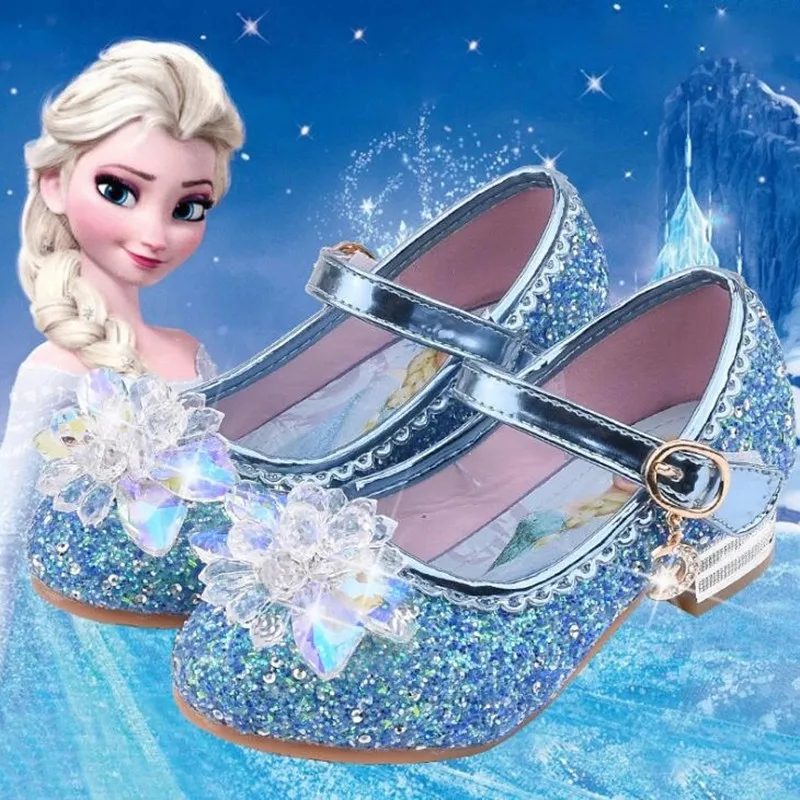 Chaussures Disney Elsa en cuir pour filles, sandales princesse des neiges, robe reine des neiges