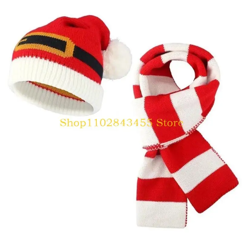 49MC عيد الميلاد موضوع قبعة سانتا وشاح قفازات لعطلة الاحتفالات مهرجان تريكو للكبار جميع الأعمار هدايا عيد الميلاد الدافئة