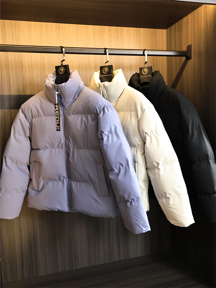 

Puffy Lightweight Men's Pure Color Warm Cotton Jacket Fashionable Urban Style Thickened Stand Collar Regular Length Cotton Pa...