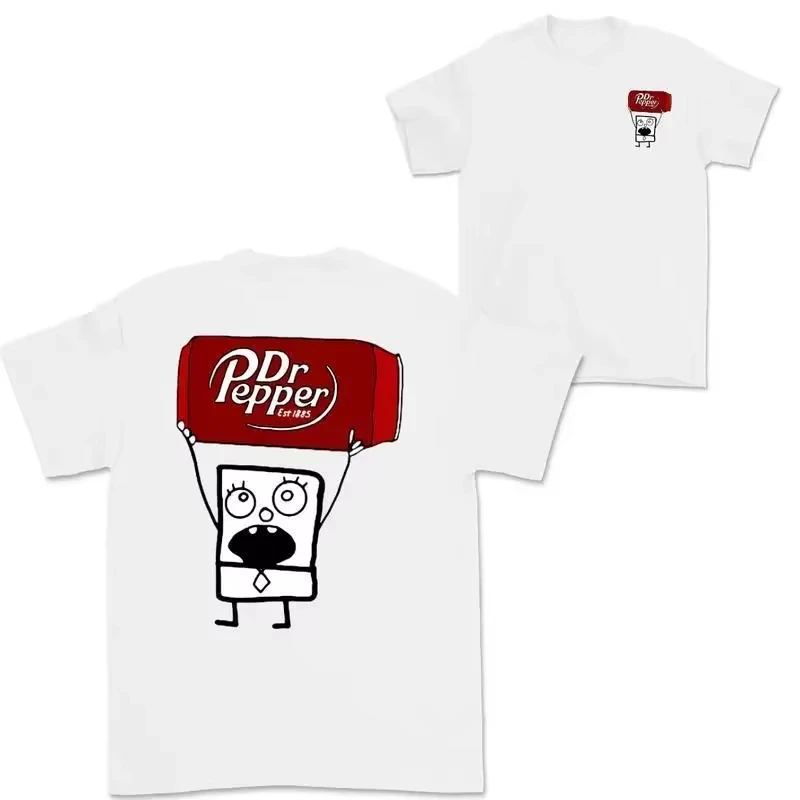 2026 Cartoon Square Character Graphic Large Printed Cotton Unisex Short Sleeve T-Shirts, Funny Drink Casual Tops for Kids Adults