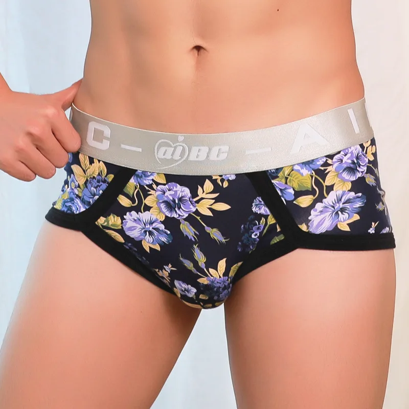 Men's cartoon underwear, low waist, men's printed transparent raised underwear, fun animal cotton underwear, seamless and breath