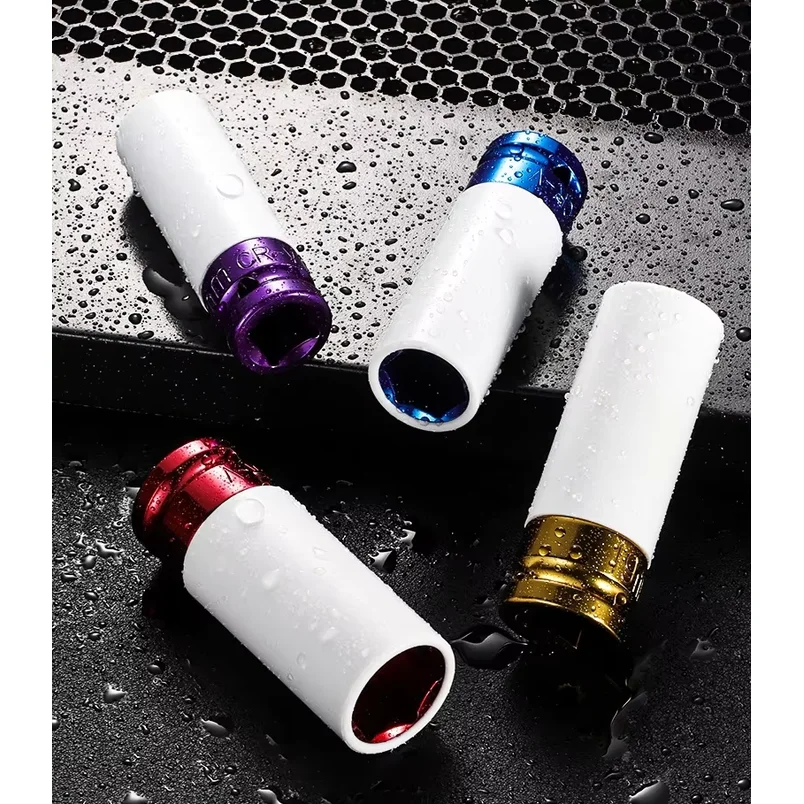 1/2 Inch 15-27mm Drive Wheel Drive Lug Nut Impact Socket Set Thin Wall Deep Impact Socket Set Plastic Protector Sleeve Lug Nut