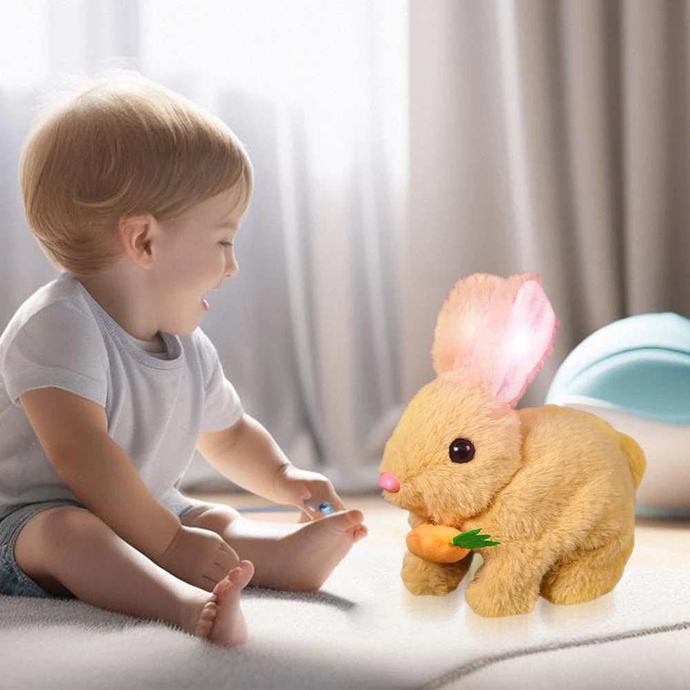 Conejo eléctrico bonito, juguetes de peluche interactivos, conejito con zanahoria, conejito de peluche eléctrico con sonido y simulación de movimientos