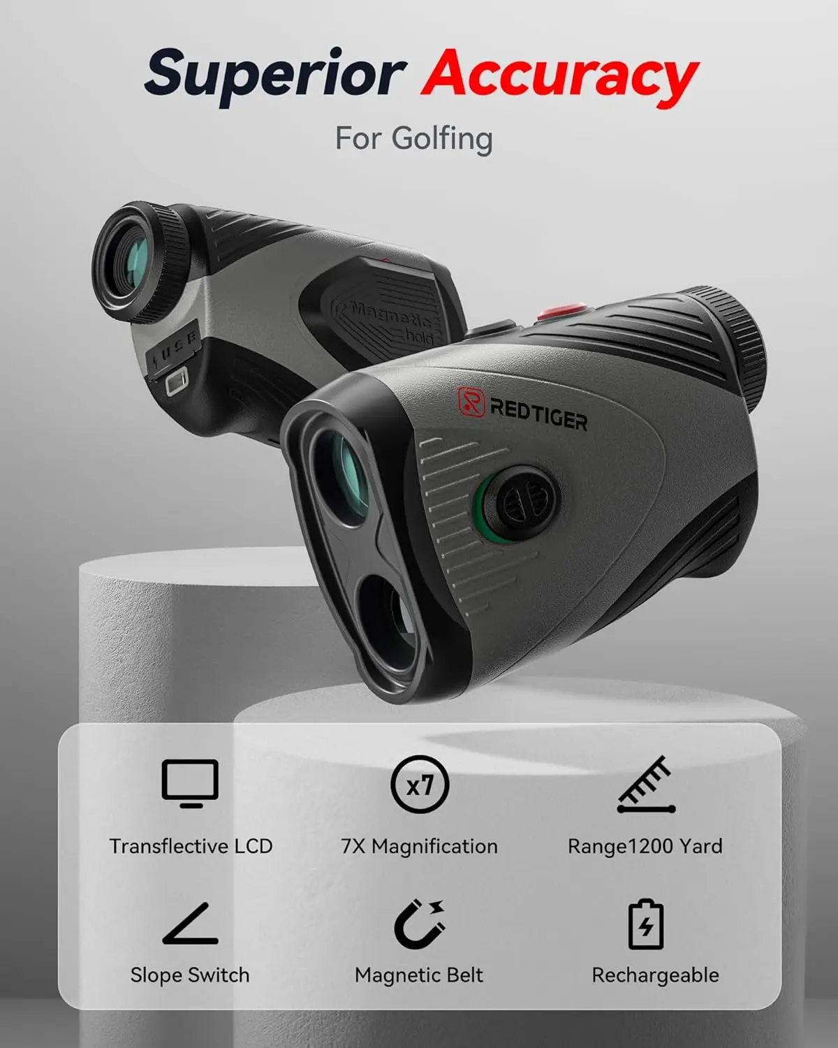 Golf Rangefinder, 7X Magnification 1200 Yards Laser Range Finder with Slope, Built-in Magnetic Bracket, Flag Pole Locking Vibrat