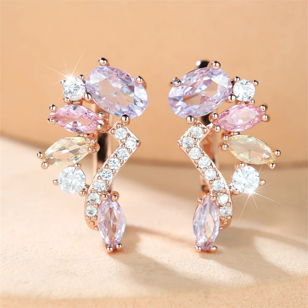 Multicolor Zircon Geometric Crystal Stone Hoop Earrings For Women Vintage Gold Color Wedding Jewelry Versatile Gifts