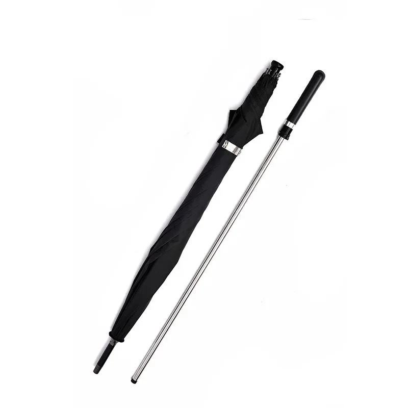 Long Handle Self-Defense Umbrella, Black Plastic Sunshade, Straight Pole, Pull-Out Function, SunscreenGoods in stock