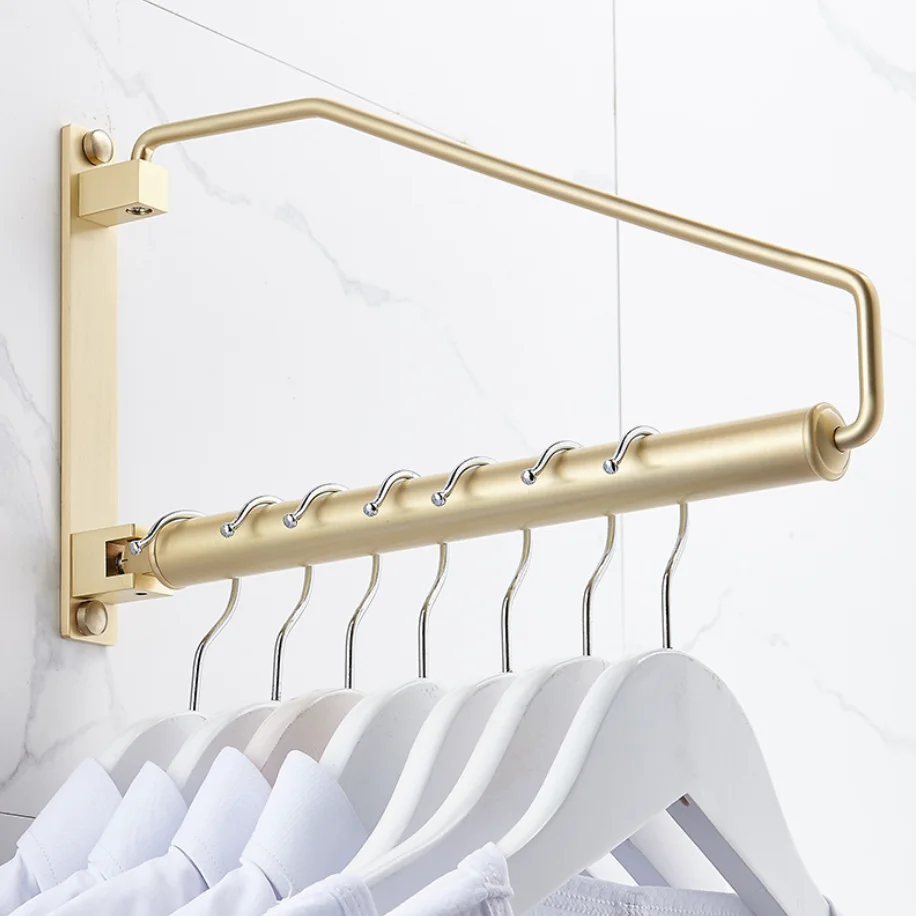 Brass  revolving clothes hanger golden clothes hanger balcony wardrobe storage rack perforated wall hanging clothes rod