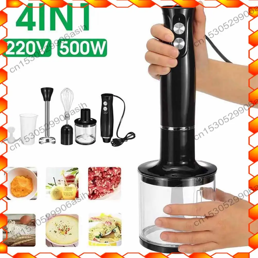 -AT52 4 In 1 High Power Immersion Hand Stick Blender Mixer Includes Chopper And Smoothie Cup Stainless Steel Ice Blade EU Plug