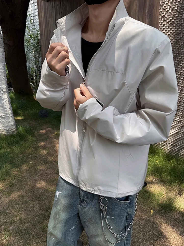 سترة رجالية حمراء بياقة عالية، خفيفة للخريف، مقاومة للماء، من الصوف الناعم، بأسلوب عصري، مقاس قياسي، إغلاق بسحاب