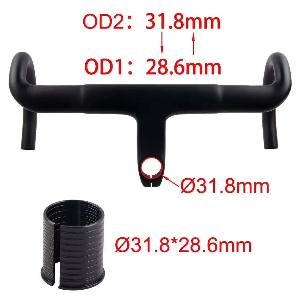 Najnowszy wyścigowy rower szosowy aero matowy UD kierownica i mostek z pełnego włókna węglowego zintegrowany adapter konwersji węgla 31,8 mm 28,6 mm