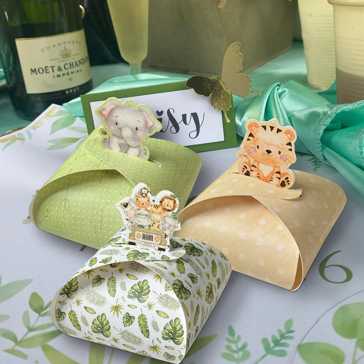 8Pcs Carton Animal Candy Boxes Tiger/Lion/Monkey/Zebra Cookie Box For Jungle Forest Birthday Party Decoration Sweets Packaging