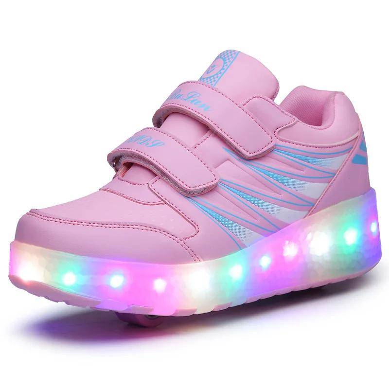 Children\'s charging mob shoes automatic single and double wheel skating shoes men and women LED light-emitting shoes