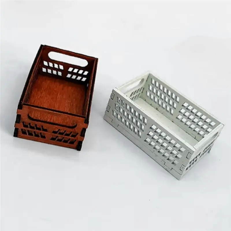 ABUH-Plaything Miniature Wooden Bread Rack Cake Shelf Storage Box/Basket With Decor Accessories White