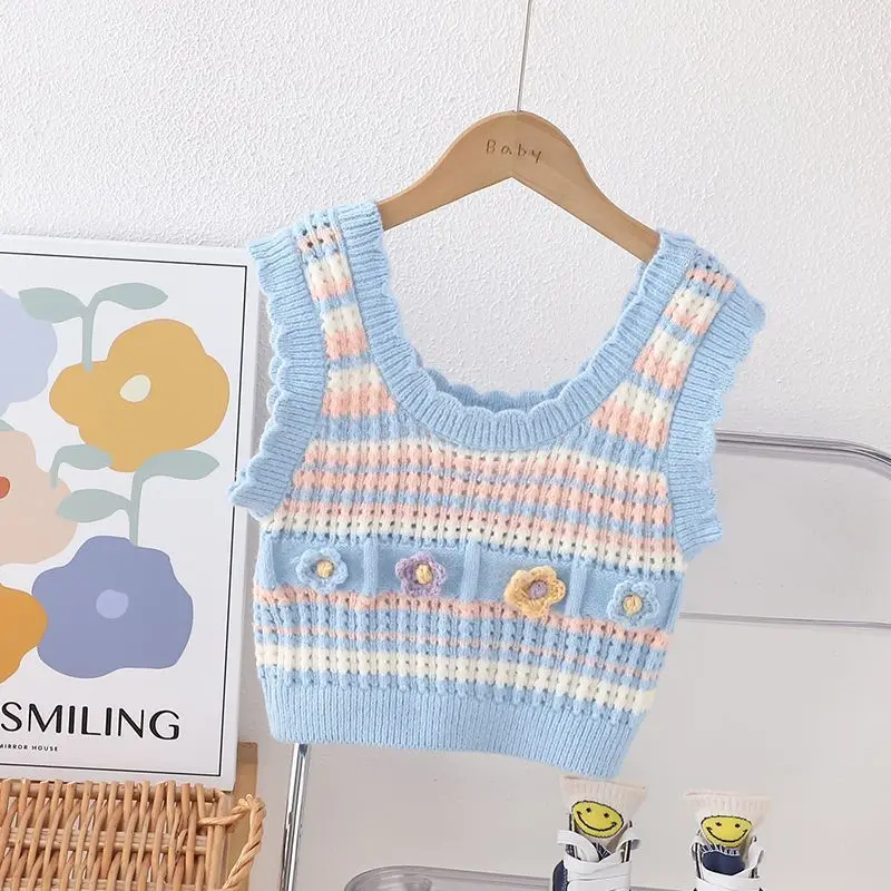 Kids Girls Cute Knitted Vest 2024 New Arrival Children Autumn Winter Clothing Baby Girls Applique Sweaters Korean Japanese Style image 4