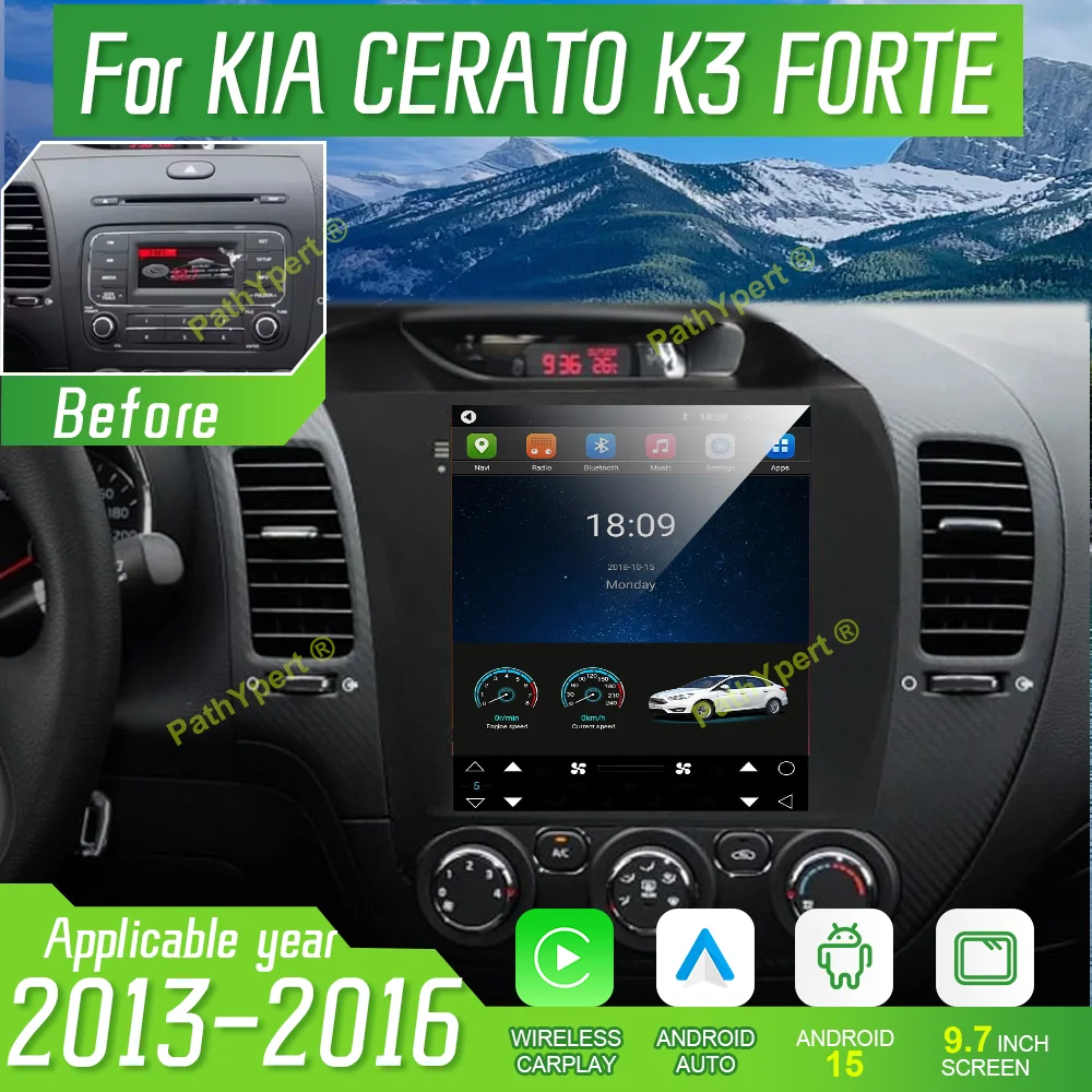 

9.7 Inch Head Unit Android 15 For KIA CERATO K3 FORTE 2013 2014 2015 2016 Car Radio Multimedia Player Tesla Screen 4G Bluetooth
