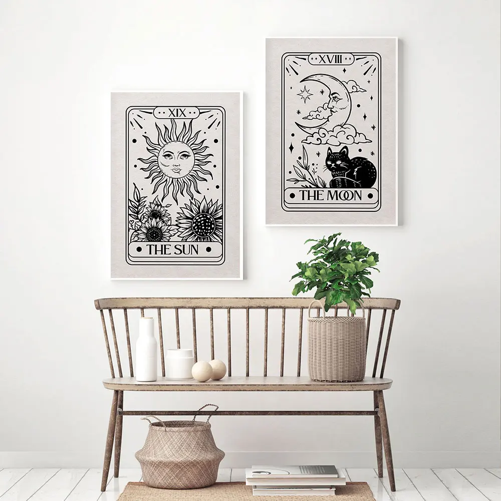 The Sun Moon Tarot Astrology Poster Boho Print Neutral Canvas Painting Modern Celestial Wall Art Picture For Bedroom Home Decor