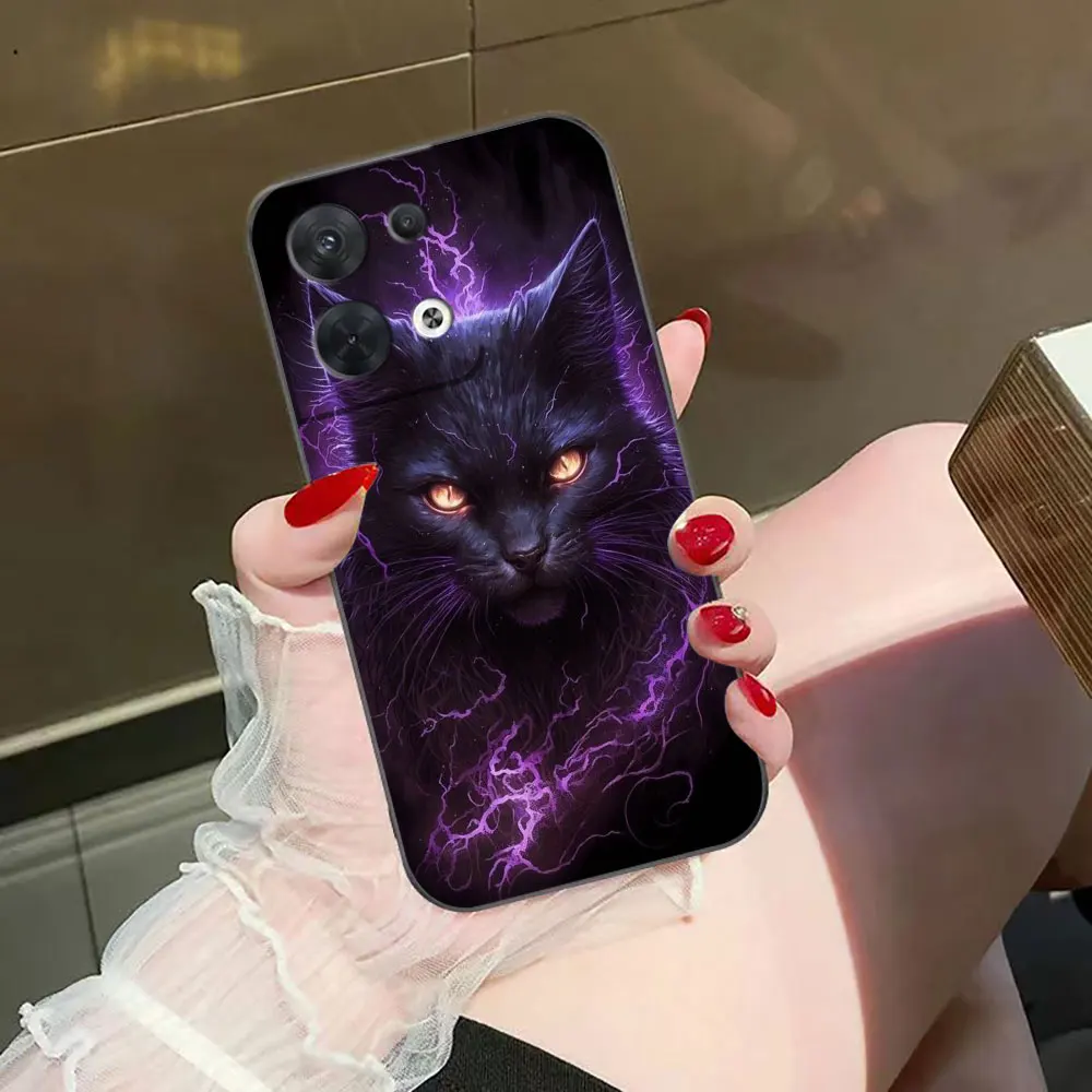 Black Cat Staring Eye Cover Phone Case For OPPO RENO 11 11F 10 8T 8 7Z 7 6Z 6 5 5F 4 4F LITE PRO TPU Case Funda Coque Shell Capa