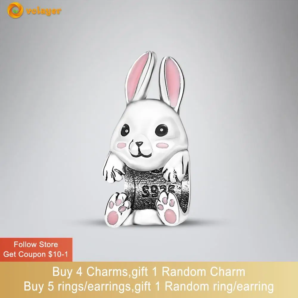 

Volayer 925 Sterling Silver Beads Cute Bunny Charm fit Original Pandora Bracelets for Women Jewelry Making Gift