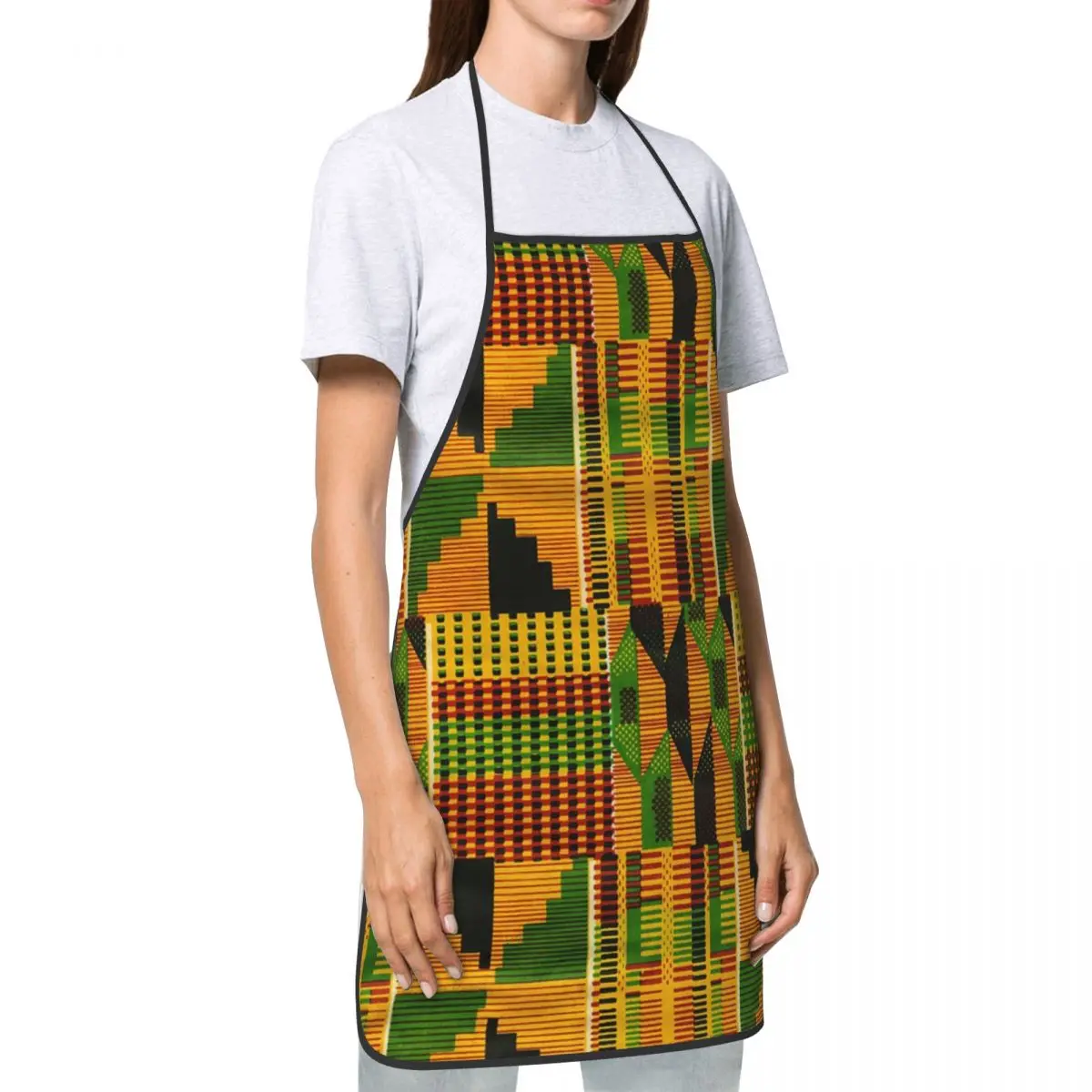 African Kente Cloth Design Apron Adult Women Men Chef Tablier Cuisine for Cooking Kitchen Traditional Africa Ethnic Pattern Bib