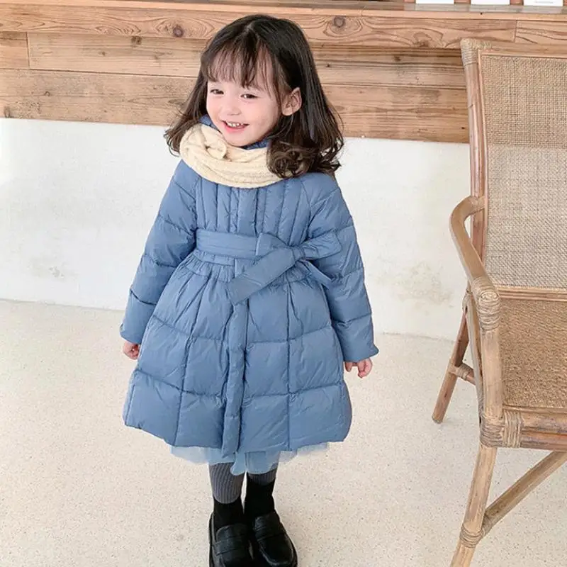 Winter Girls' New Solid Color Mesh Spliced Long Sleeved Sweet and Cute Fashion Windproof and Warm Butterfly Tie Cotton Jacket