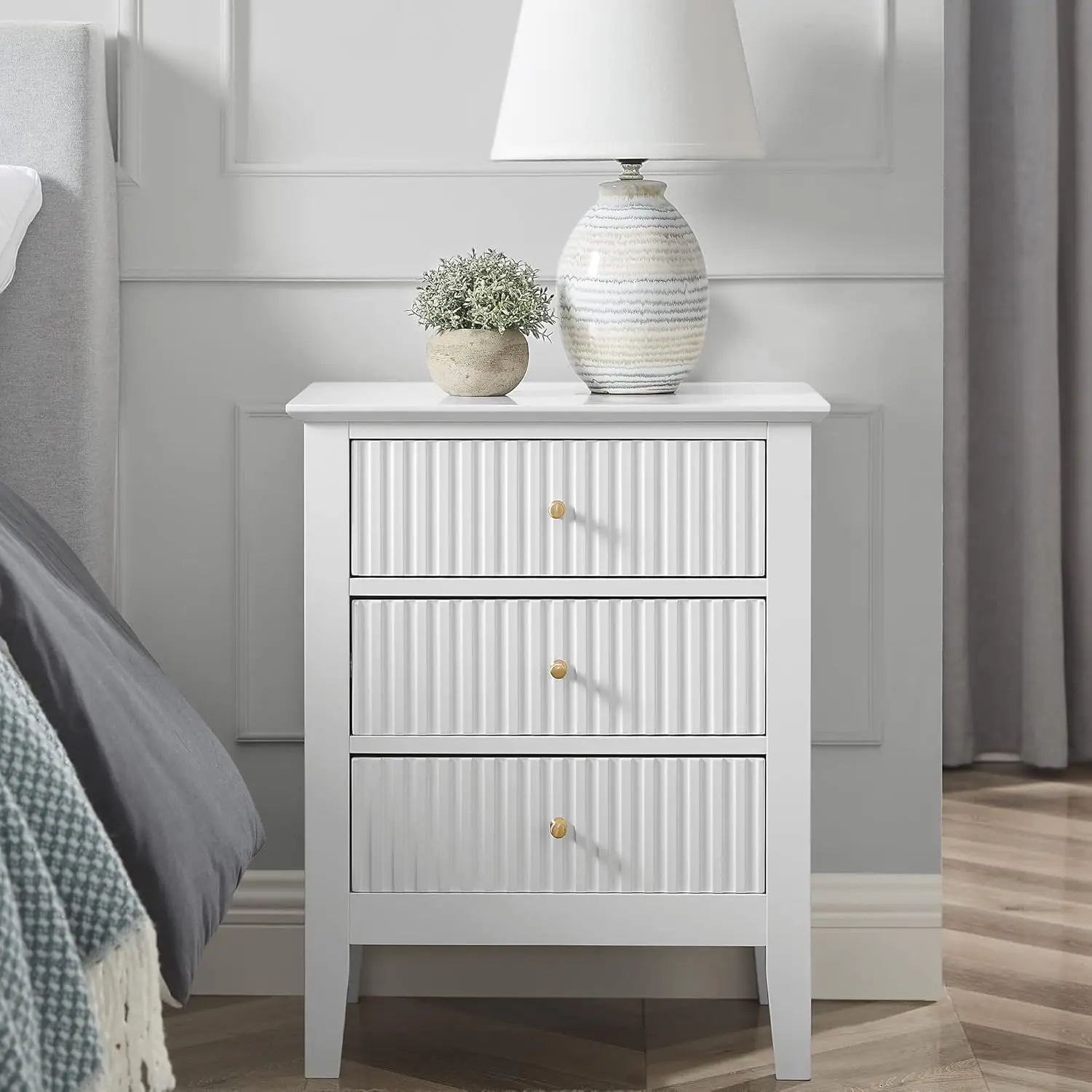 White Bed Side Table with 3 Drawers 19