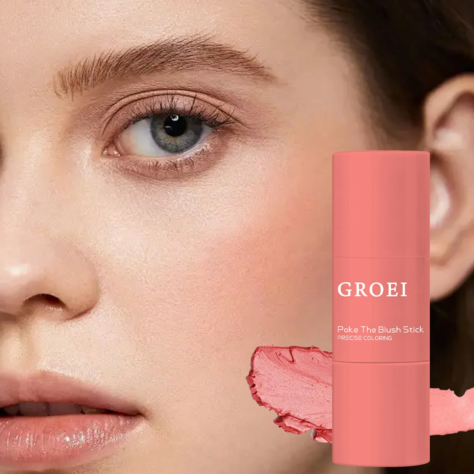 3-Farben-Rougestift, doppelseitig, natürlich, wasserfest, langlebig, mattes Make-up, einfarbig, cremiger Rouge-Rougestift, einfach aufzutragen