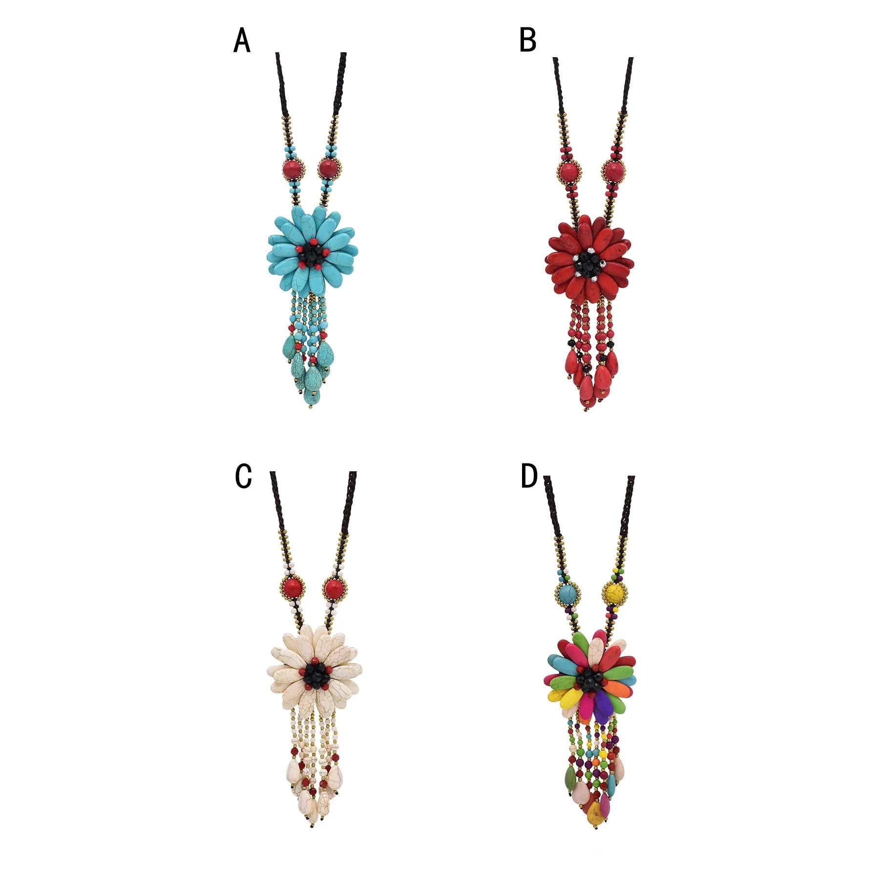 Bohojewelry Store Unique Design Tibetan Ethnic Style Turquoise Pendant Water Drop Stone Tassel Women\'s Necklace