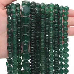 Green Natural Chalcedony Stone Beads Multiple Sizes Droplet Square Round Shape Beads for Jewelry Making DIY Necklace Accessories