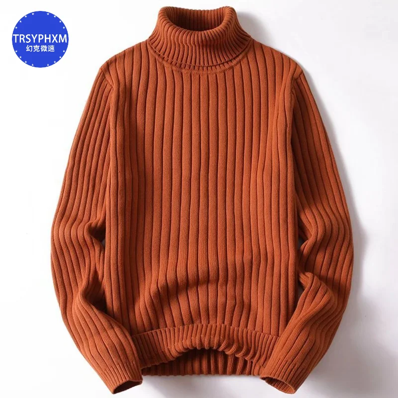 Sweater pullover pria, Sweater rajut Turtleneck tebal dalam warna Solid, pullover kasual musim gugur musim dingin 2024