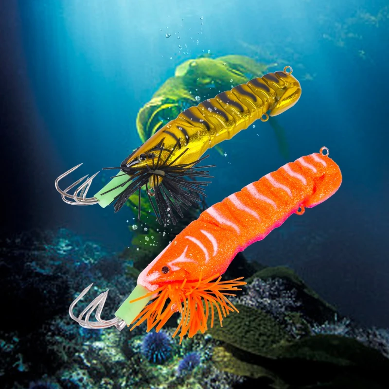 

2pcs Squid Bait 5 claws Hook 3.5#Wood Shrimp Lures Jigs Cuttlefish Lifelike Simulation Silicone Octopus Artificial Fishing Bait