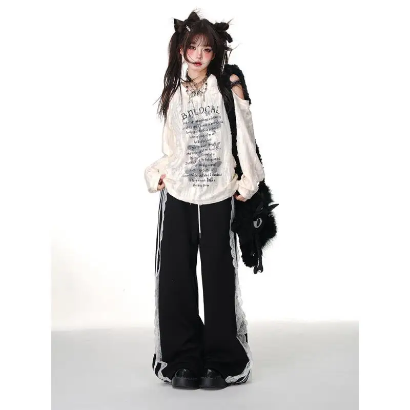 Women Trendy Vintage Butterfly Print Tees Sexy Hole Off Shoulder Streetwear Harajuku T-shirt E Girl Y2K Gothic Long Sleeve Tops