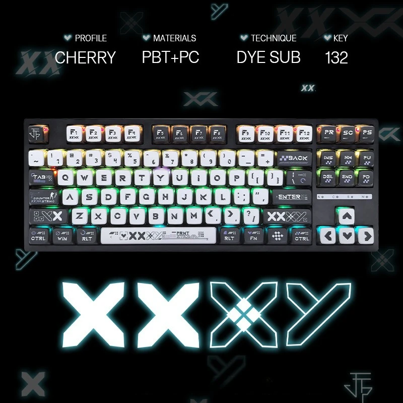 Teclas con patrón superior transparente de 4 lados PC + PBT Dye-Sub 132 teclas con teclado numérico para 60% 75% 87% 96% 100% diseños Teclado mecánico MX