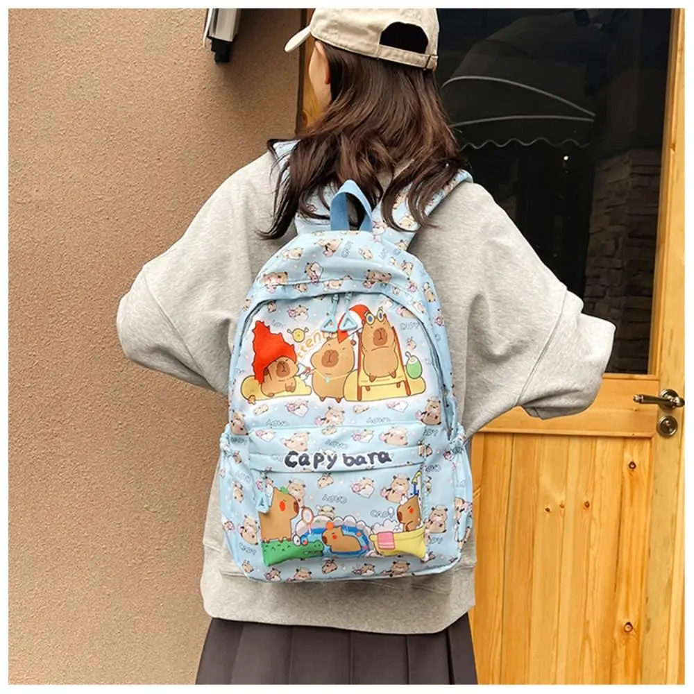 Cute Large Capacity Capybara Backpack Breathable Ultra-light Student Schoolbag Cartoon Nylon Book Bag