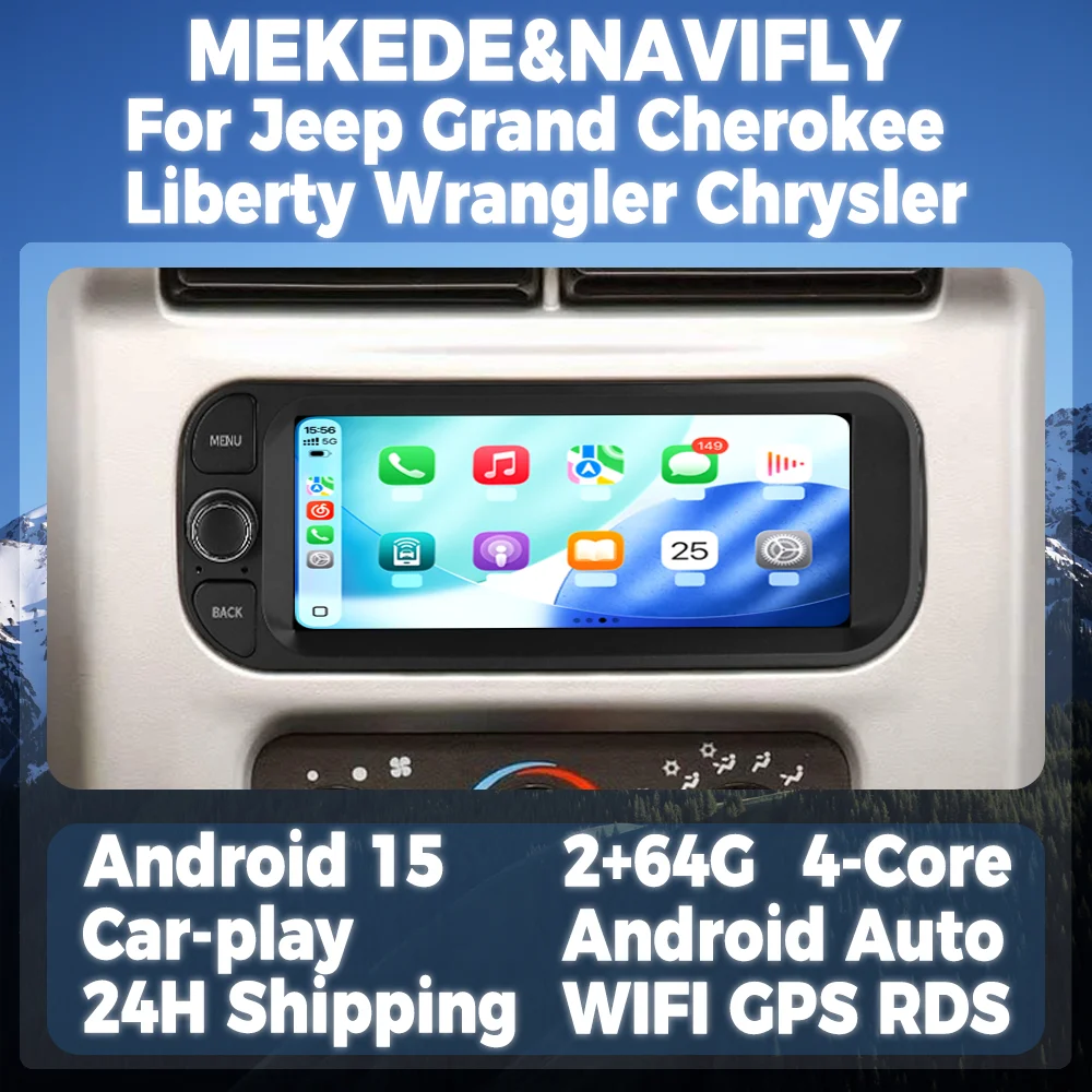 Pantalla de visualización Multimedia inalámbrica CarPlay Android Auto para Jeep Grand Cherokee Liberty Wrangler Chrysler 2002-2006 Radio de coche