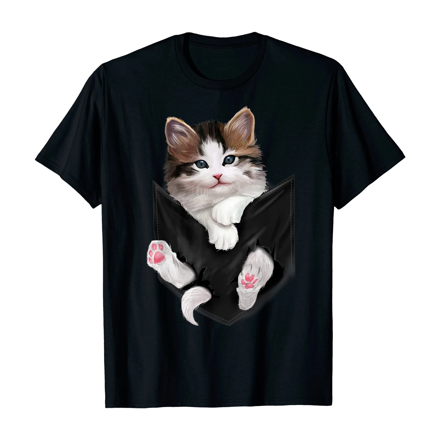 

Cute White Kitty In Pocket Personalized Cat Lovers Gift T Shirt New 100% Cotton Short Sleeve O-Neck T-shirt Casual Mens Top