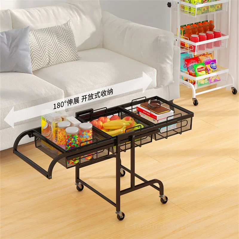 Living Room Storage Rack Household Mobile Trolley Foldable Kitchen Multi-layer Floor-to-ceiling Storage Rack Bathroom Shelves