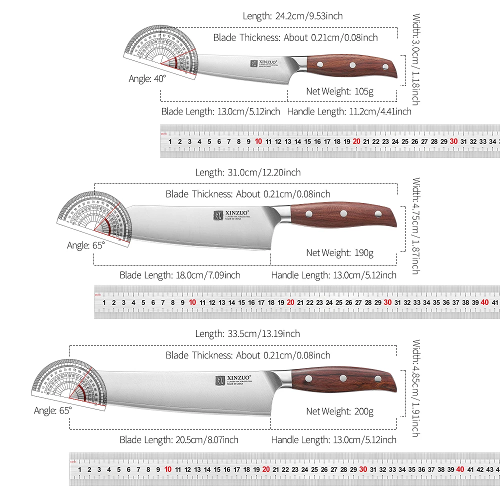 XINZUO 1PC-3PC Bunka Santoku Utility 3 Layers 440C Steel Red Wood Handle Kitchen Knife Set For Home Chef Cooking Enthusiasts