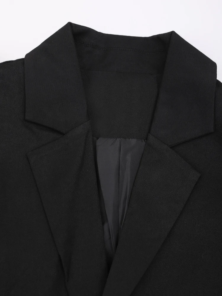 EAM-chaqueta negra de manga larga para mujer, Blazer de talla grande con cintas irregulares con botones, solapa, tendencia de moda, primavera y otoño, 2024, CPG1489