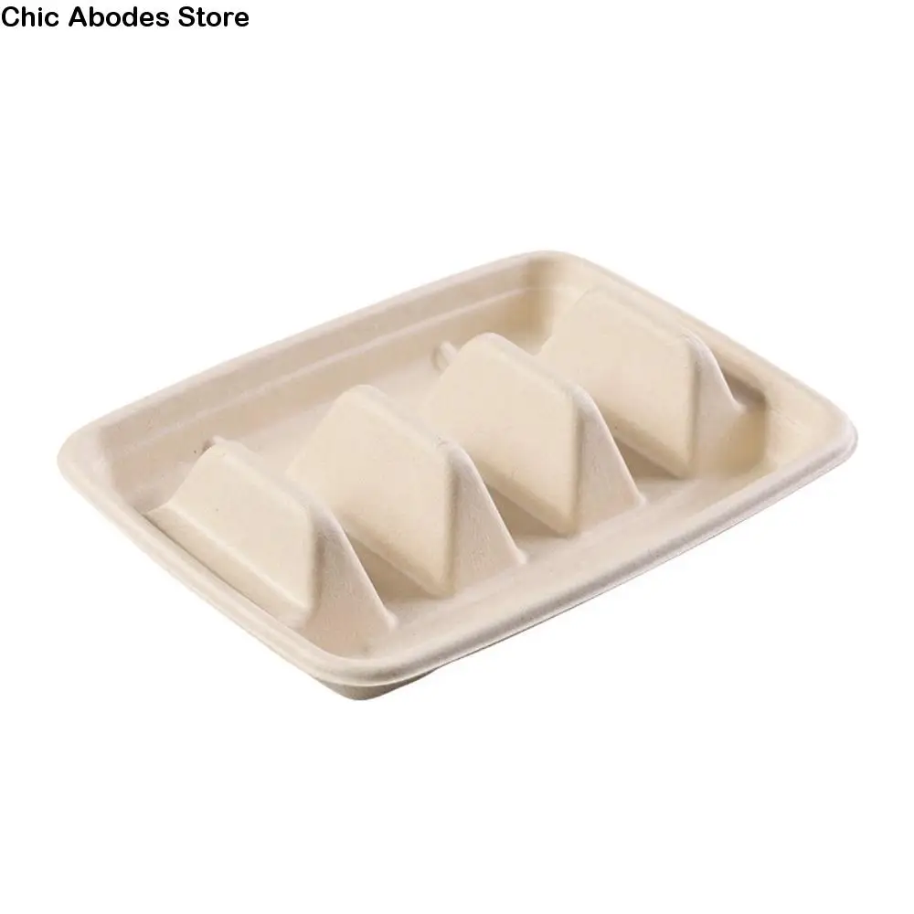 

50 шт., 3 отделения, одноразовые тарелки для тако, биоразлагаемый держатель для тако из целлюлозы, штабелируемый с крышкой, сервировочный поднос для тако, ресторан