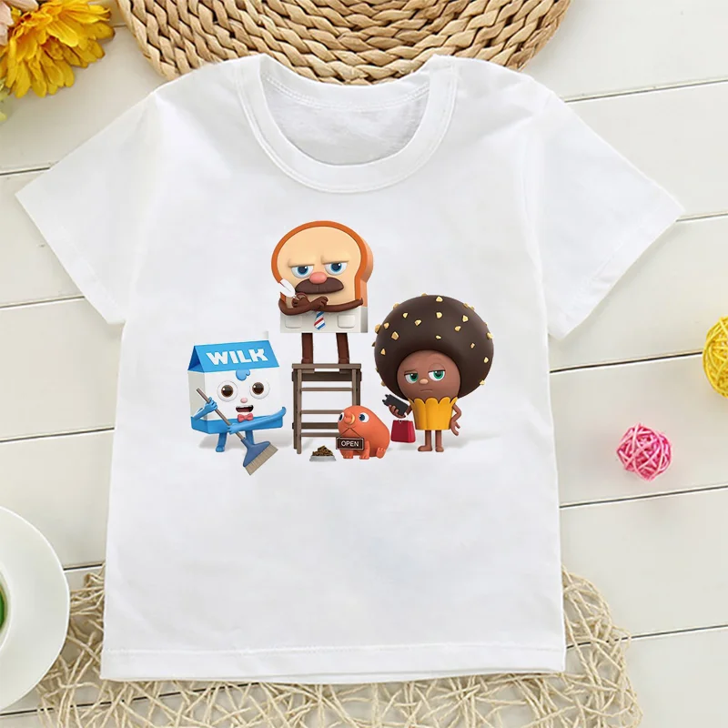 New Bread Barbershop Cartoon Print Children T Shirt Summer Short Sleeve Cotton T-shirt Funny Kawaii Cute Kid Tshirt Baby Tee Top