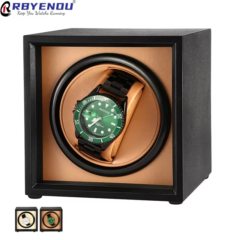 Single Watch Winder Exquisite Environmentally Friendly Wood Pu Leather Automatic Watches Winding Upper Chain Customizable Logo