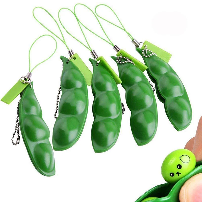 Pea pod stress relieving toy squeezing creative design edamame keychain squeezing fun breathable stress relieving accessories