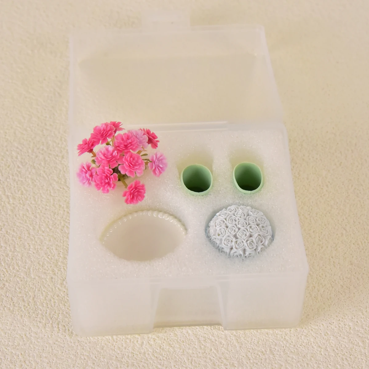 Miniature Furniture Decoration Set of 3: Mini Potted Plants, Silicone Rain Boots, Resin Cake Mini House Accessories